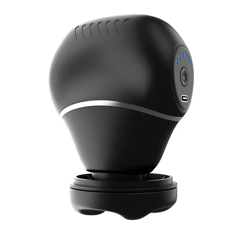 AuraSculpt Pro Black body comfort device on white background, modern design with heat and vibration relaxation functions for daily muscle relief.