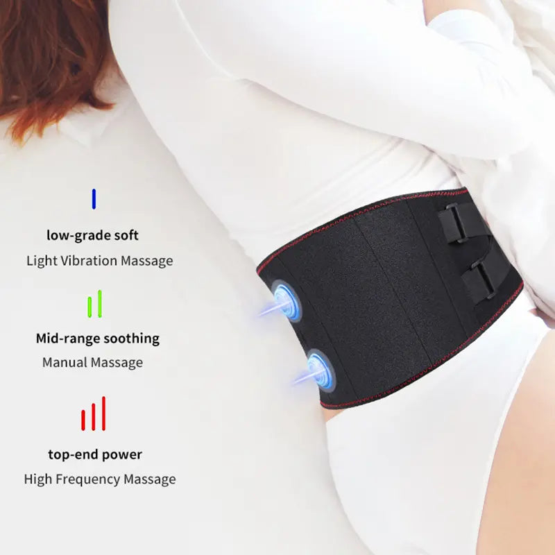 Cosvu™ Heating & Massage Belt showing 3 vibration massage modes for gentle relaxation