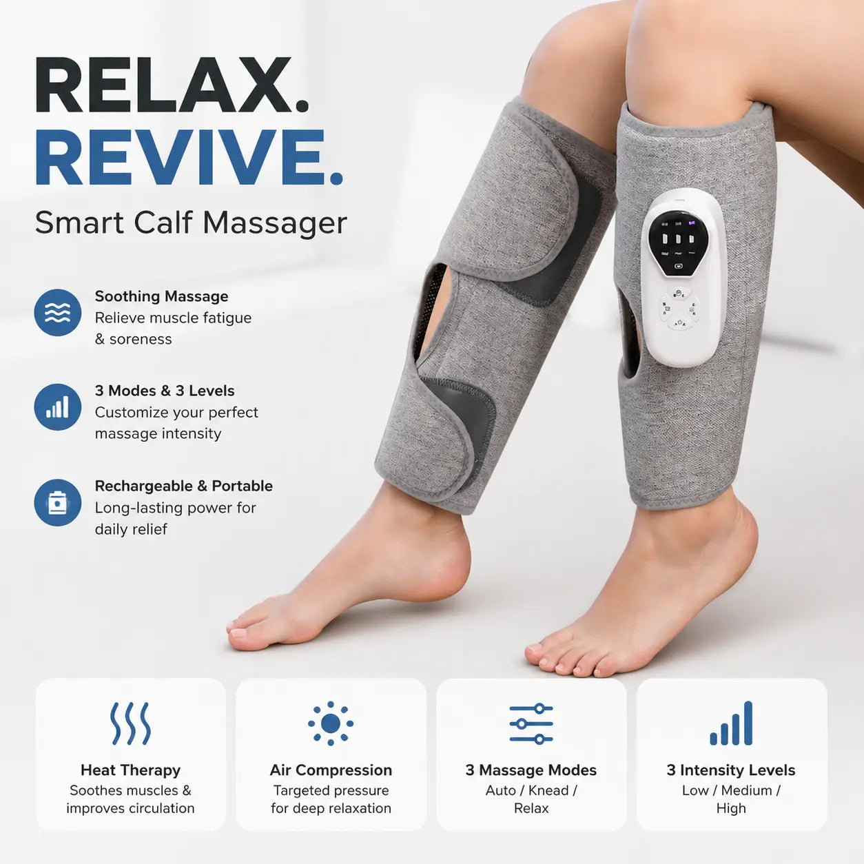 Heat therapy function in Cosvu leg massager providing soothing warmth for muscle relaxation