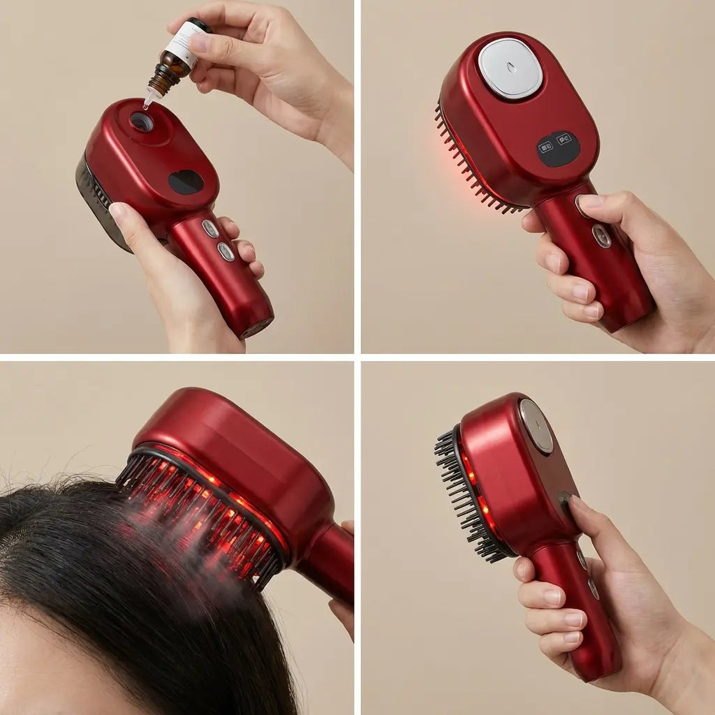 Built-in oil reservoir of Cosvu Electric Scalp Massager for easy hair oil and serum application to the scalp