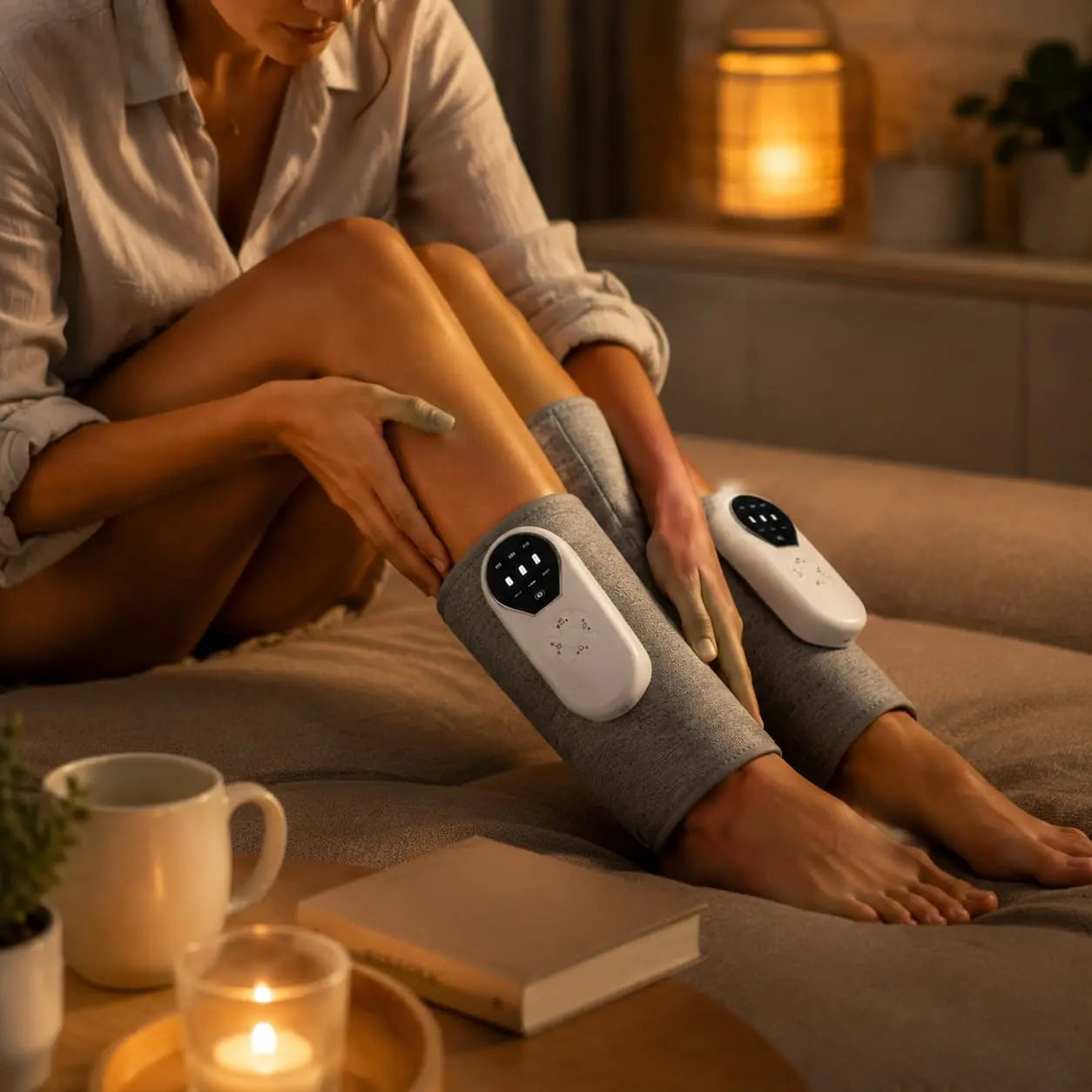 American woman relaxing her legs after a long day at home