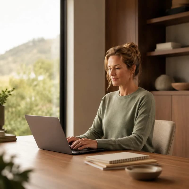 American woman sitting with healthy posture while working from home